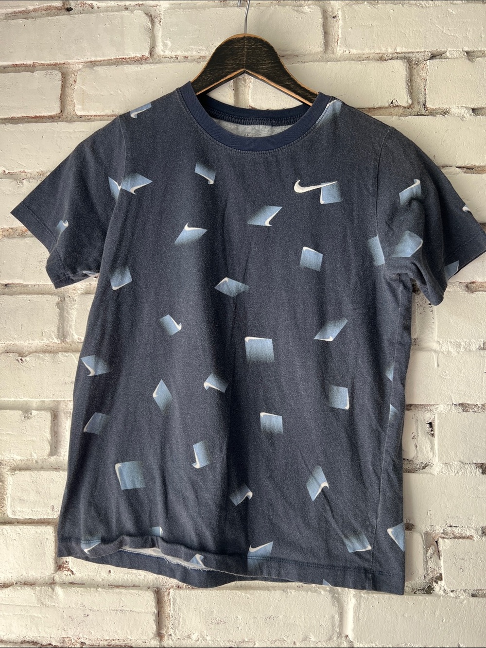 Nike Navy Short-Sleeve Graphic Tee with Light Blue Accents